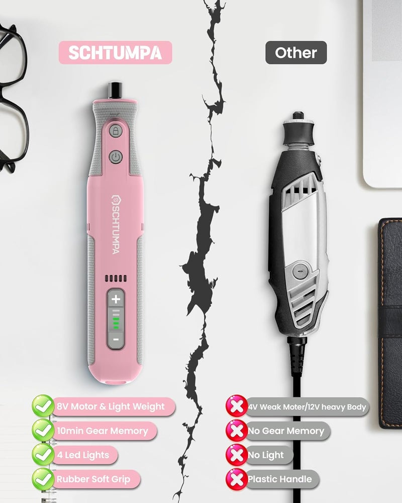 SCHTUMPA Rotary Tool Pink, 8V Cordless Rotary Tool with 2.0Ah Battery, Rotary Tool Kit with Upgraded Sanding Belt, 25 Rotary Tool Accessories for Grinding, Carving, Engraving, Polishing, Cutting, etc - Image 2